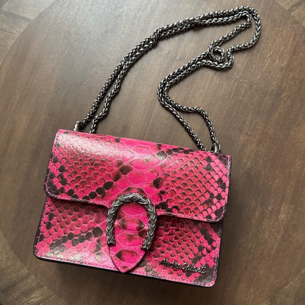 Marina Galanti Leather Reptile Crossbody/Shoulder Bag - Pink & Black - EUC